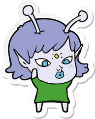 sticker of a pretty cartoon alien girl