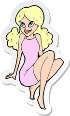 sticker of a cartoon attractive woman posing