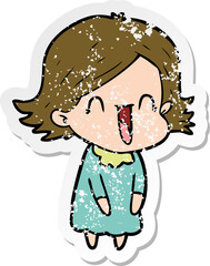 distressed sticker of a cartoon happy woman