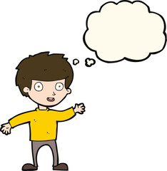 cartoon happy boy with thought bubble