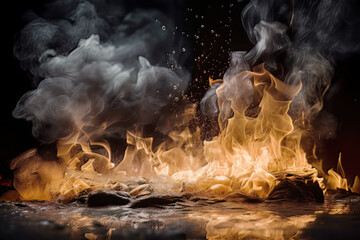 Flame and thick smoke background, AI Generated