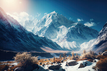 breathtaking beauty of snow mountain winter, AI Generated