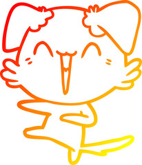 warm gradient line drawing happy dancing dog cartoon
