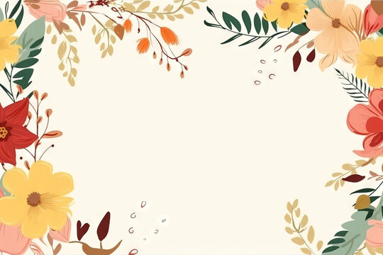  a floral frame with flowers and leaves on a white background with a place for a text or a picture or a picture or a picture.  generative ai