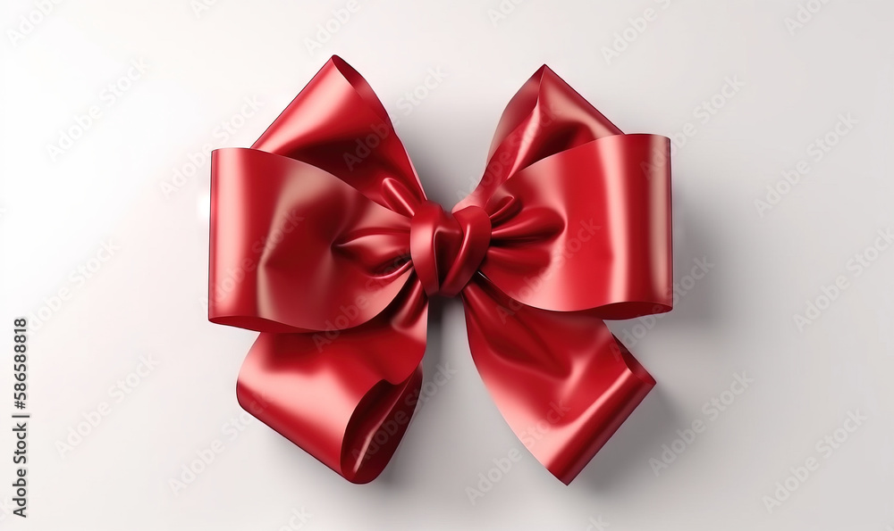 Poster a red bow with a long tail on a white background with room for text or image, 3d rendering, 3d illus