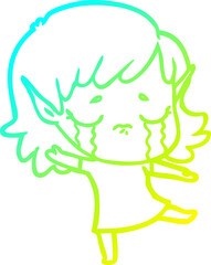 cold gradient line drawing cartoon crying elf girl