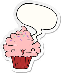 cute cartoon frosted cupcake and speech bubble sticker