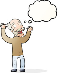 cartoon terrified old man with thought bubble