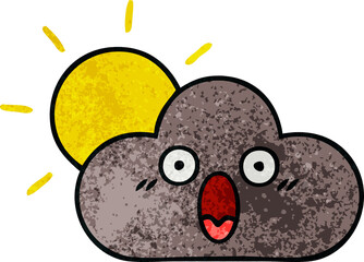 retro grunge texture cartoon storm cloud and sun