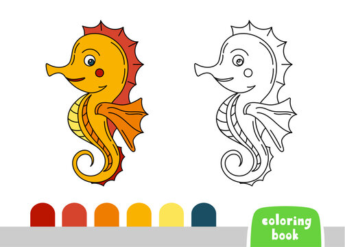 Coloring Book for Kids Seahorse Page for Books Magazines Vector Illustration Template