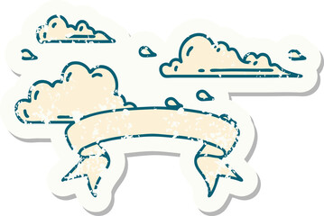 grunge sticker of tattoo style floating clouds