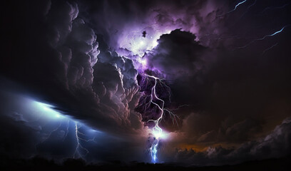  a lightning storm is seen in the sky above a field of grass and a field of grass in front of a dark sky with clouds and lightning.  generative ai