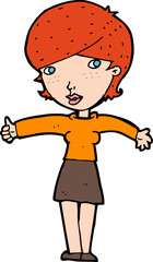 cartoon woman giving thumbs up symbol