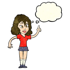 cartoon pretty woman with idea with thought bubble