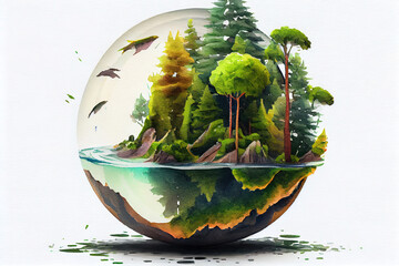 World environment and earth day concept with glass globe and eco friendly enviroment. Generative Ai