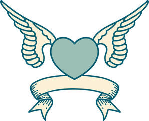 tattoo with banner of a heart with wings