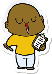 sticker of a happy cartoon bald man