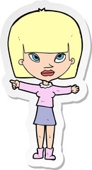 sticker of a cartoon woman pointing