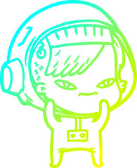 cold gradient line drawing cartoon astronaut woman