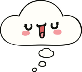 happy cartoon face and thought bubble