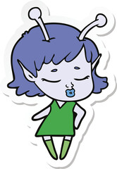 sticker of a cute alien girl cartoon