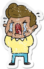 distressed sticker of a cartoon crying man