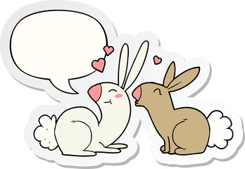 cartoon rabbits in love and speech bubble sticker