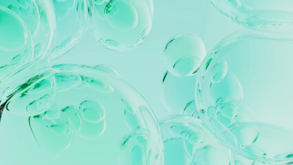 Fototapeta na wymiar フレッシュでクリーンな3Dレンダリングの泡, 透明感のあるアブストラクトな背景