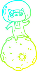 cold gradient line drawing cute cartoon astronaut cat