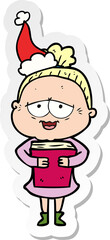sticker cartoon of a happy old lady wearing santa hat