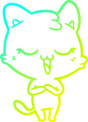 cold gradient line drawing happy cartoon cat
