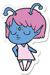 sticker of a cartoon alien girl