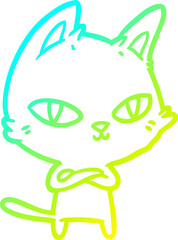 cold gradient line drawing cartoon cat staring