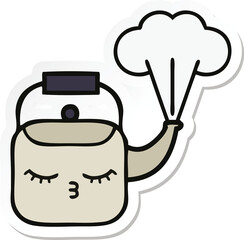 sticker of a cute cartoon steaming kettle