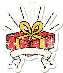 grunge sticker of tattoo style christmas present