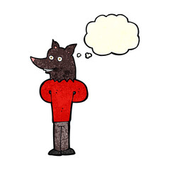 cartoon wolf man with thought bubble