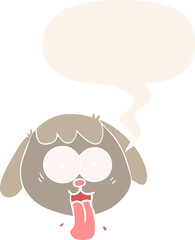 cartoon dog face panting and speech bubble in retro style