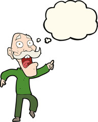 cartoon frightened old man with thought bubble