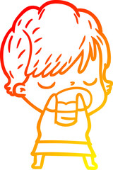 warm gradient line drawing cartoon woman talking