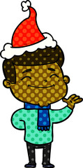 happy comic book style illustration of a man wearing santa hat