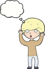 cartoon startled boy with thought bubble