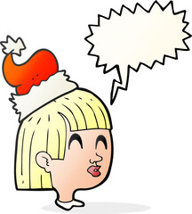 speech bubble cartoon girl wearing santa hat