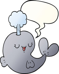 cartoon whale and speech bubble in smooth gradient style