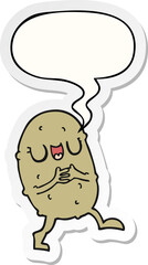 cartoon happy potato and speech bubble sticker