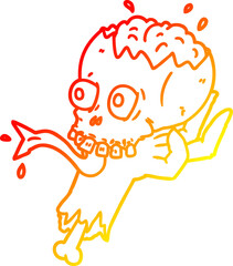 warm gradient line drawing cartoon halloween skull in zombie hand