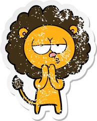distressed sticker of a cartoon lion considering