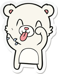 sticker of a rude cartoon polar bear sticking out tongue