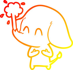 warm gradient line drawing cute cartoon elephant spouting water