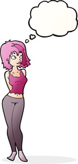 cartoon attractive girl with thought bubble