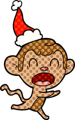 shouting comic book style illustration of a monkey wearing santa hat